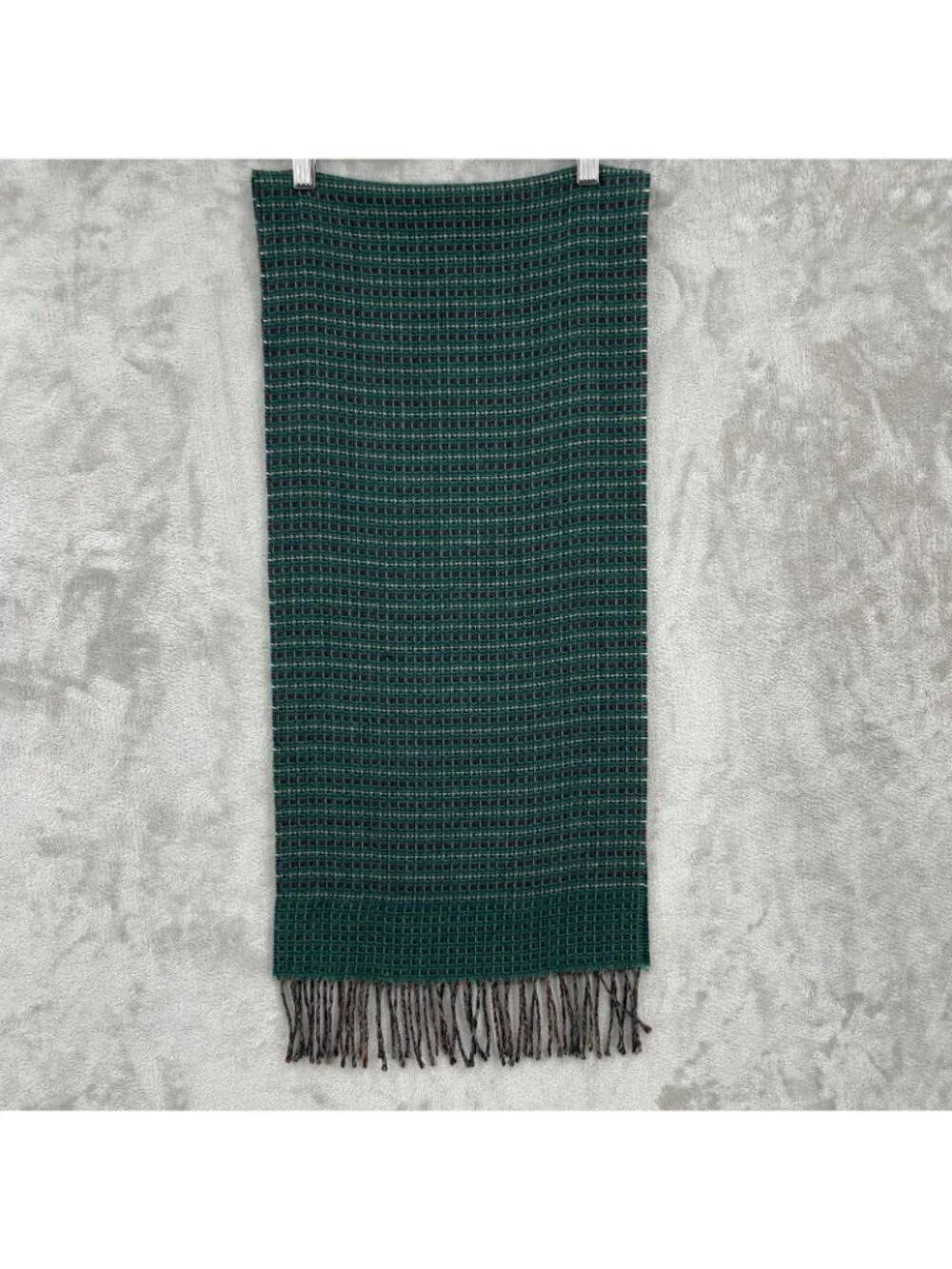 Vintage Christian Dior Cashmaire Acrylic Woven Rectangle Fringe Plaid Scarf